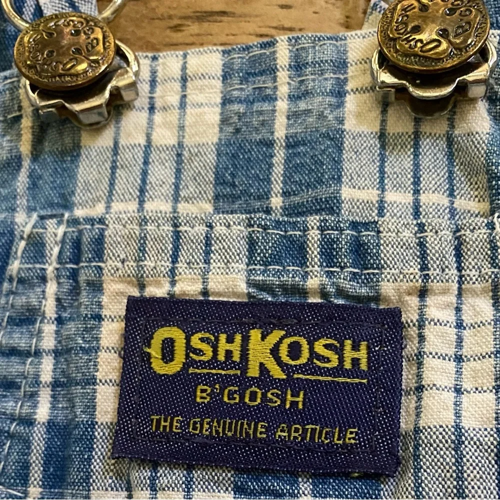 Vintage OshKosh B’Gosh Infant Size 12 Months Blue Plaid Denim Shortalls‎